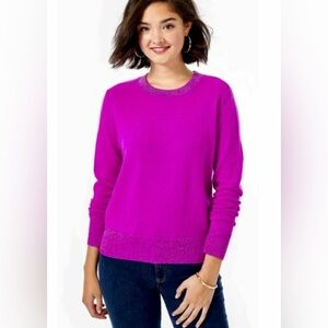 Lilly‎ Pulitzer Women’s Prita Cashmere Crew Neck Sparkle Trim Sweater Size Small